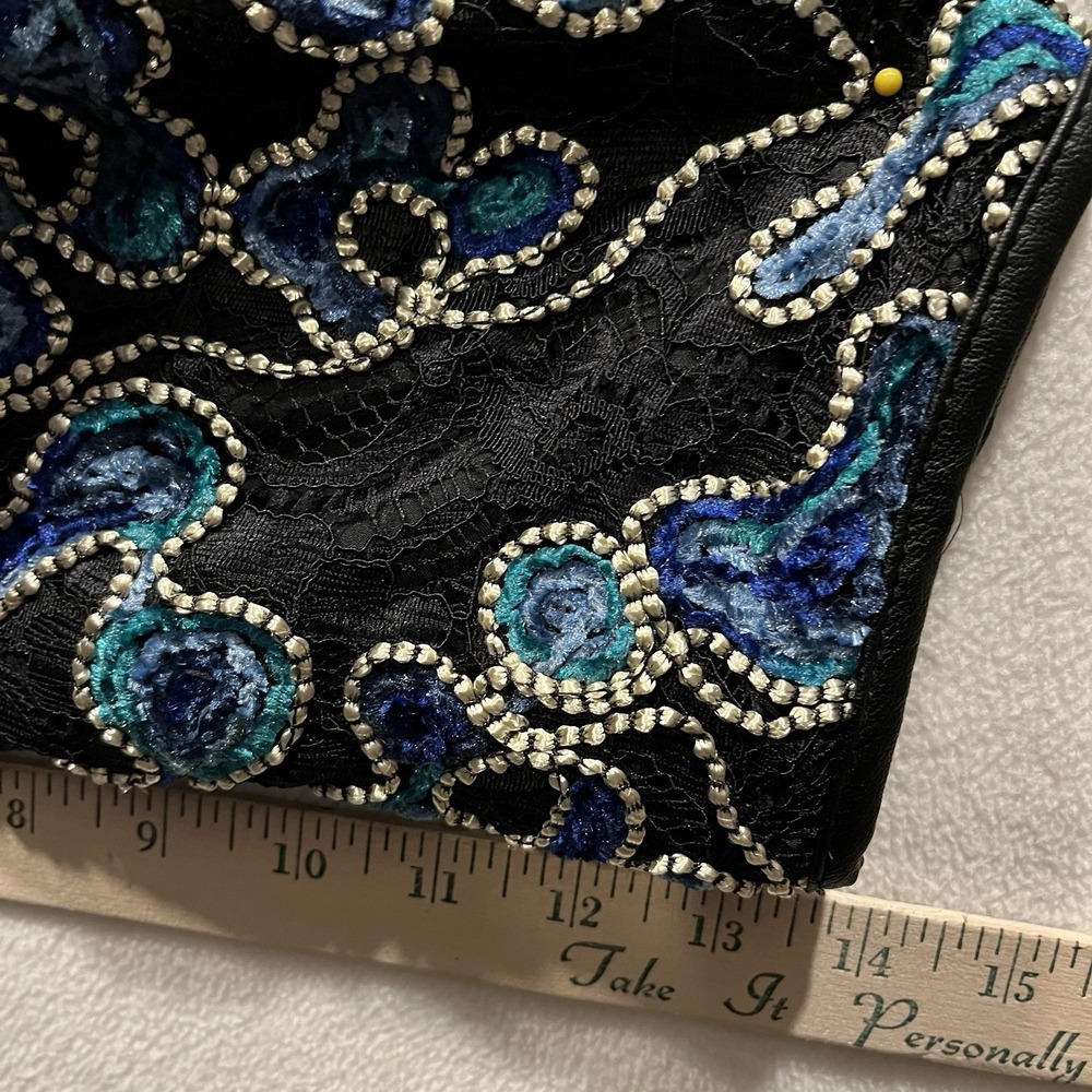 Dennis Basso Women's Black Aqua Blue Embroidery Lace Lined Jacket Size US 12 NEW - Picture 6 of 16